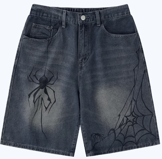 Spider Web Denim Shorts